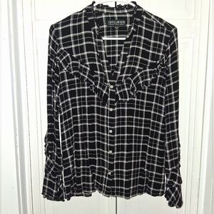 Idyllwind Black and White Checkered Button Down Ruffled Sleeve Shirt